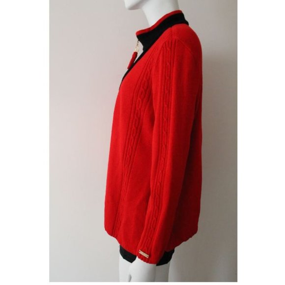 St. John Sport 1/4 Zip Knit Sweater Size Large Red Black Vintage - Picture 3 of 10